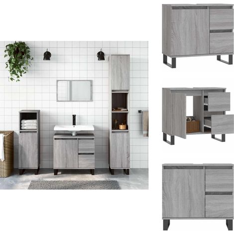 Armoire de bain sonoma gris 65x33x60 cm bois d'ingénierie - Meuble De Salle De Bain - Armoire De Salle De Bain - Rangement Salle De Bain - Commode Salle De Bain - Design Industriel (1/5)