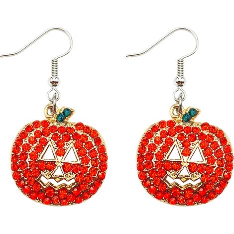 Boucles d'oreilles pendantes citrouille scintillante d'Halloween - Strass - Motif visage souriant incrusté, bijoux festifs pour femmes, parfaits pour les fêtes et déguisements d'Halloween. (1/5)