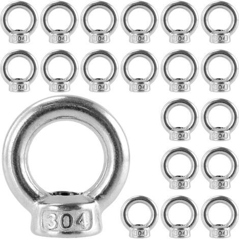 Lot de 20 Pièces Écrou à Anneau, écrous à œil M6 en acier inoxydable, Anneaux de Levage, Boulon à Oeil pour Les Accessoires de Levage et Raccord de Corde, Argenté (1/5)
