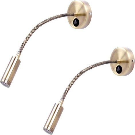 Lámpara de lectura LED flexible y ajustable para montaje en pared, acabado en níquel cepillado (3 W, ajustable, bronce, paquete de 2), luz amarilla cálida.