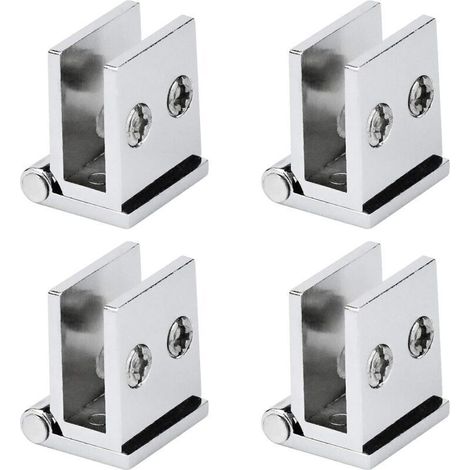 Charnières pour porte en verre – Lot de 4 charnières à ouverture 0°, compatibles cuisine, vitrine et douche, épaisseur verre 8–12 mm (1/4)