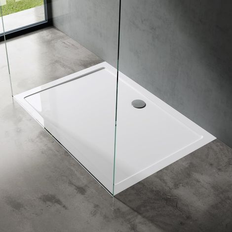 doporro Piatto Doccia Rettangolare in Acrilico Rinforzato, Ultrasottile 4 cm, Installazione da Appoggio o Filo Pavimento, Piletta di Scarico Inclusa (AL02) Bianco Lucido 100x120 cm - Faro2 (1/5)