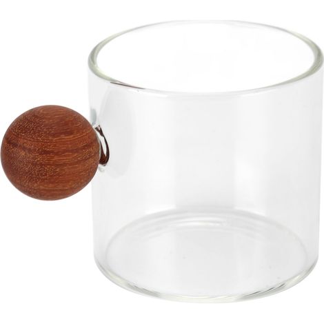 Tasse à café en verre transparent résistant à la chaleur avec anse en bois pour bureau, bar ou fête. (1/5)