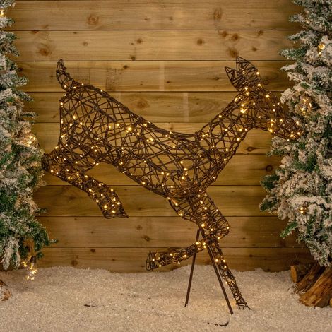 98cm Light up Brown Christmas Prancing Doe with 220 White & Warm White LEDs (1/5)
