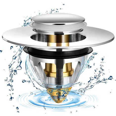 Bouchon Lavabo Acier Inox Popup 32/38mm avec 2 Joints Etanche (1/4)