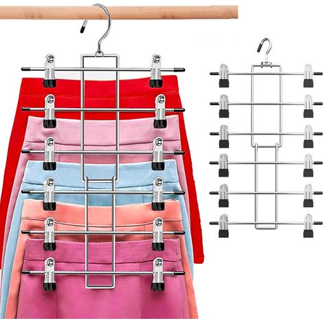 Lot de 2 cintres métal pliables, antidérapants, gain de place, pour jupes et pantalons. (1/5)