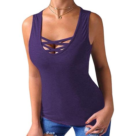 Débardeur sans manches à bretelles croisées pour femme, chemisier basique à lacets (1/5)