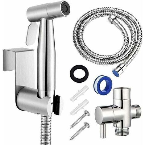 [NIEMALS VERWENDET] Handbrause für Bidet – 1,2 m Edelstahlschlauch – Einstellbarer Wasserdruck – Schnelle Installation – Verbesserte Hygiene