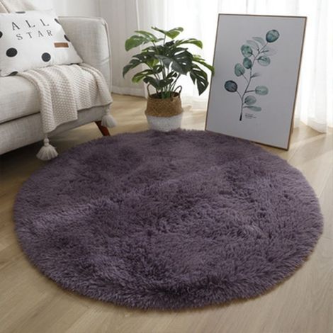 Tapis rond de 120 cm pour chambre à coucher, salon, antidérapant, doux et moelleux, grand tapis de sol pour couloir, gris violet