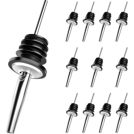 (Noir) 12 Pièces Verseurs de Bec de Bouteille, Verseurs en Acier Inoxydable, Bec Verseur Conique Bouteille, Réutilisable, Pour Bouteilles, Cocktails, Vins, Gins, Fêtes et Bars (1/5)