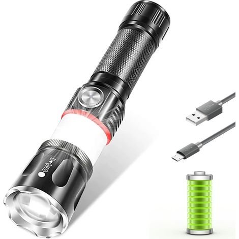 Wiederaufladbare LED-Taschenlampe – Superhelle Taschenlampe, 360°-Campinglaterne, starker Magnet