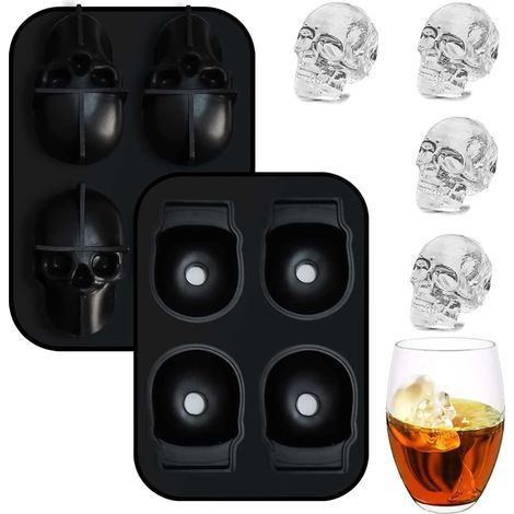 Moule à glaçons en forme de crâne 3D  Grand moule à glaçons flexible en silicone alimentaire à 4 cavités pour whisky, gelée et bonbons (1/3)