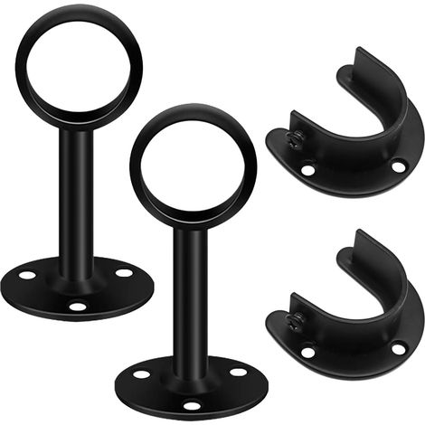 2 Set Support Tringle - 32 mm Acier Inoxydable Supports pour Tringles à Rideaux , Résistants à la Rouille , Tube à Bride Ouverte, pour Porte-Serviettes et Penderie - Noir (4 Pièces) (1/5)