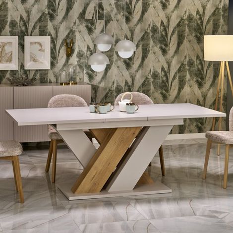 Table a manger extensible beige et bois 160-200cm Xenori (1/5)
