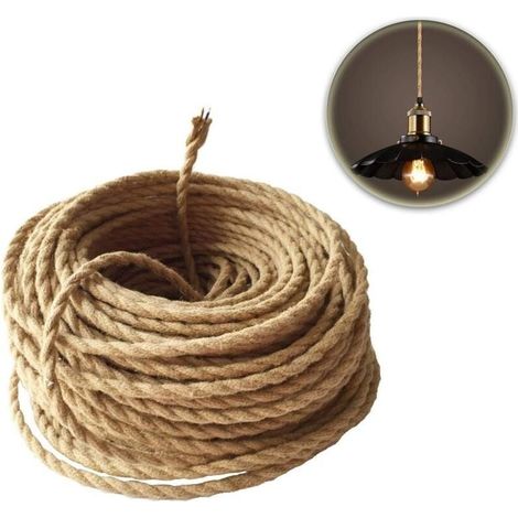 Fil électrique tissu Rétro Corde de chanvre tressé torsadée Câble 2 Noyaux (2x0.75mm²) pour Accessoires de lampe à suspendre 5M (1/4)