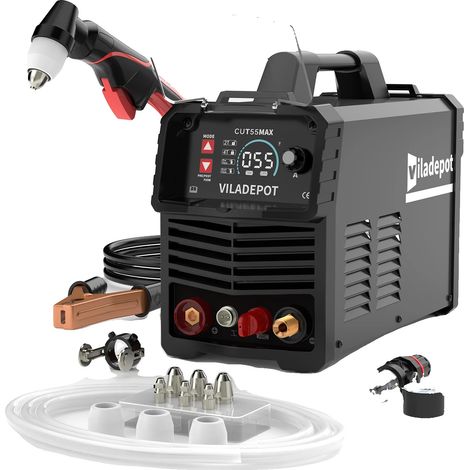 Cortadora de plasma, Voltaje 220V ± 15%, Corriente 15-55A, Espesor máximo de corte 15 mm, Dimensiones 45,5 x 35,5 x 31 cm, Peso 8,8 kg (1/5)