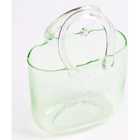 Transparente, handtaschenförmige Vase aus Glas für Blumen, ideal für Wohndekoration und Hochzeiten – Hellgrün