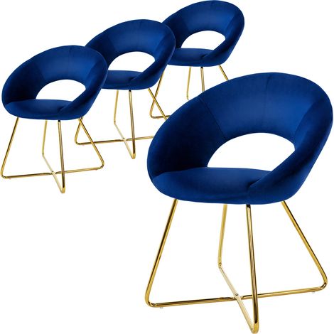 ML-Design Esszimmerstühle 4er Set Blau aus Samt, Wohnzimmerstuhl mit runder Rückenlehne, Polsterstuhl mit goldene Metallbeine, Ergonomische Esstisch Sessel, Küchenstuhl Schalenstuhl Schminktisch Stuhl