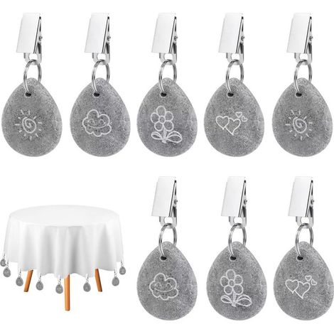 Lot de 8 Poids de Nappe en Pierre, Marbre Naturel de Poids Nappe de Table Exterieur, Nappe avec Pinces Pince à Nappe pour Pique-Nique, fête en Famille, Mariages (1/5)