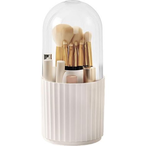 1 - Organisateur Maquillage - Rangement Pinceaux - Rotatif 360° - Compartiments Séparés &43 Housse Anti-poussière Pour Salle De Bain Et Coiffeuse Blanc 25x12cm (1/5)