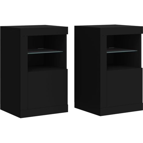 Mesitas de noche con luces LED 2 uds madera ingeniería negra vidaXL