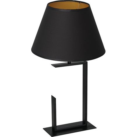 Lampe de table noire métal, abat-jour or, 52 cm E27