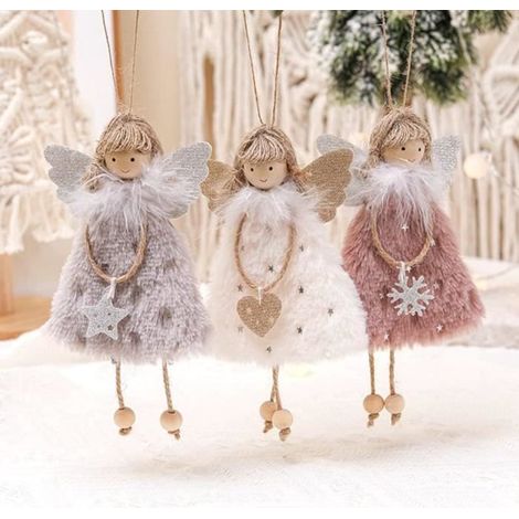 3 Stück Weihnachtsbaumschmuck, Plüsch-Engel zum Aufhängen am Tannenbaum, Weihnachtsdekoration Engel