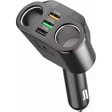 Adaptateur allume‑cigare universel à 2 prises avec chargeur USB pour téléphone (3,1 A et 1,0 A) 12–24 V