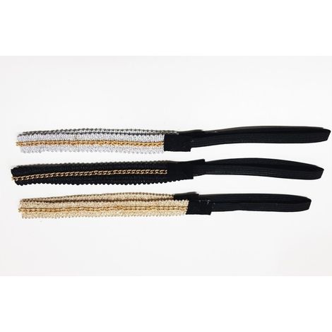 TRADE SHOP - 3 Fasce Glitter Catena 1cm Nero Oro Argento Retrò Elastico Fermacapelli Frontino -