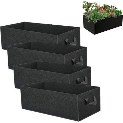 Juego de 4 bolsas de cultivo para plantas, Macetas rectangulares de tela transpirable, Extra gruesas y duraderas, Macetas de tela para raíces (1/5)