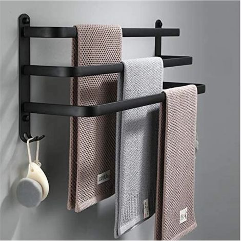 Porte-serviettes mural noir 80 cm, barre à serviettes pour salle de bain, douche et cuisine, support fixé au mur (1/5)