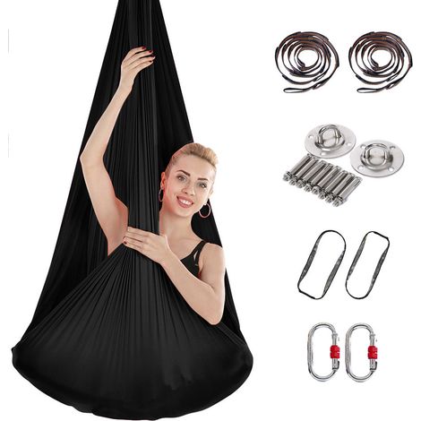 Yoga-Set für Erwachsene, Yoga-Zubehör, 500 kg Tragkraft, komplette Montagehardware inklusive, Schwarz