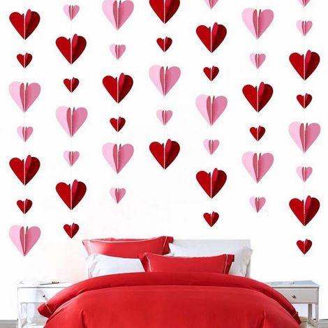 Guirlande Coeur 3D - Papier Rouge - 110 cm - Décoration pour Saint-Valentin, Mariages, Anniversaires - 1 Pièce (1/5)
