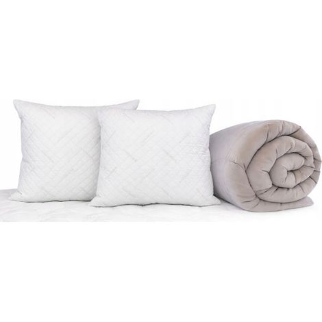 Edred贸n de 160 x 200 cm. C谩lido todo el a帽o, gris y blanco, + 2 almohadas de 70 x 80 cm. (1/5)