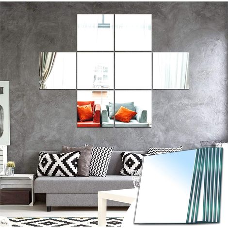 MINKUROW Espejo De Pared Adhesivo De Vidrio Adhesivo De Espejo Decorativo Cuadrado Decoración Del Hogar Para La Puerta De La Sala De Estar Del Dormitorio (Pulido Fino, 20,5x20,5 Cm, 8 Piezas) (1/5)