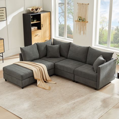 Sofá modular 5 plazas con puff convertible 220 cm OKMYHOME (1/5)