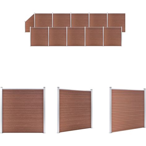 Holz-Kunststoff-Zaun - vidaXL WPC Zaun-Set 10 Quadrate + 1 Schräge 1830x186 cm Braun - Aluminium-Zaun (1/5)