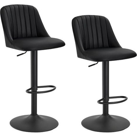 GOEURVANT - Lot de 2 Tabourets de Bar Noir Similicuir - Hauteur Réglable 360° Ergonomique Mousse Haute Densité (1/5)
