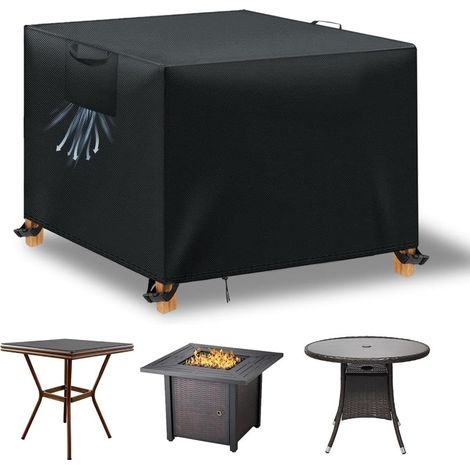 Housse Table de Jardin, Housse Salon de Jardin Exterieur, Housses pour Mobilier de Jardin Imperméable Anti-UV, 210D Tissu Oxford Housse de Protection Salon de Jardin, Noir, 90x90x90 cm (1/5)