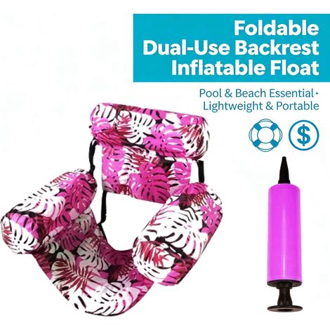 Hamac aquatique 3 tubes housse feuille de monstera avec pompe gonflage, rose vif, transat adulte piscine (1/5)