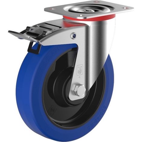 Roulette pivotante à frein caoutchouc EASYROLL® BLEU diamètre 100 mm roulement à rouleaux - 180 Kg