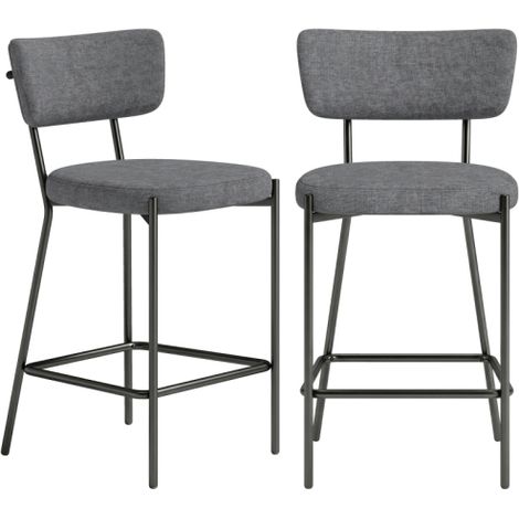 Lot de 2 tabourets de bar gris avec dossiers incurvés adaptés aux îlots de cuisine et aux coins repas. (1/5)