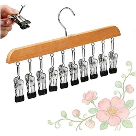 Étagère de rangement suspendue pour armoire gain de place 10 à 12 pinces incluses couleur bois naturel (1/5)