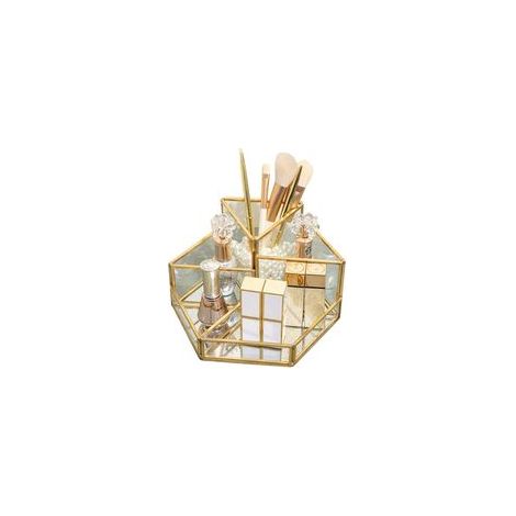 Organisateur de maquillage - Organisateur de cosmétiques - Plateau de rangement beauté - Porte-pinceaux doré - Boîte à cosmétiqu (1/5)