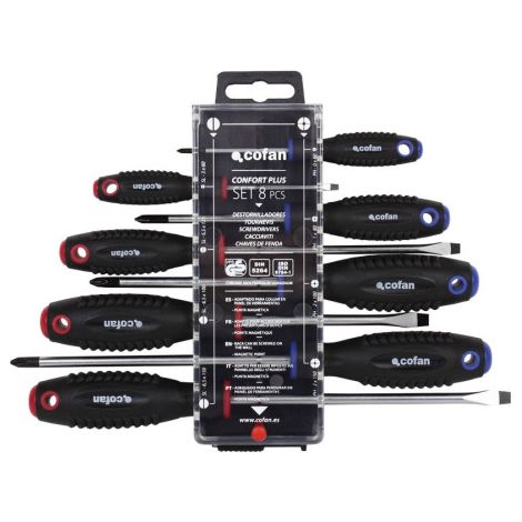 Juego de 4 destornilladores planos y 4 destornilladores Phillips Modelo Comfort plus En estuche especial 09506501