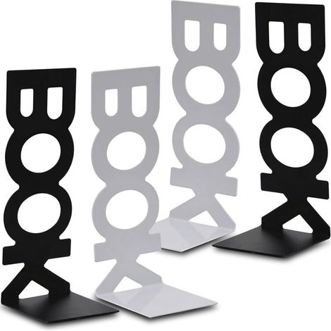 Metall-Buchstützen, 2 Paar, Buchstützen für Regale in Büros, Schulen, Wohnzimmern, Buchhandlungen und Bibliotheken (Schwarz-Weiß)