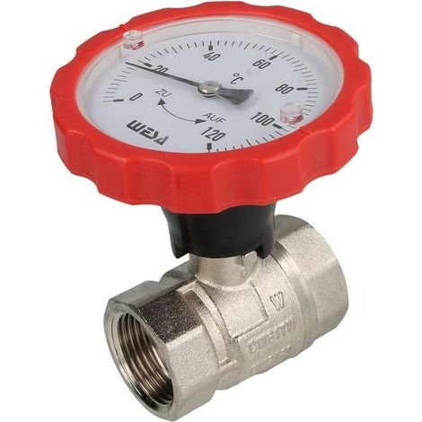 WESA-ISO-Therm robinet à bille rouge 1 1/2" FF poignée thermomètre