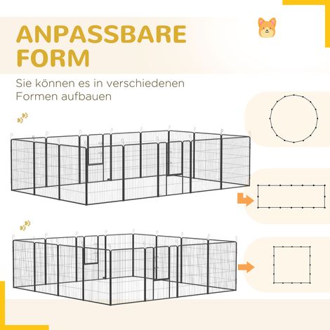 Enclos pour chiots, design modulaire, 16 panneaux, 2 portes, résistant aux intempéries, acier, 3,2 x 3,2 x 1 m, gris (1/5)