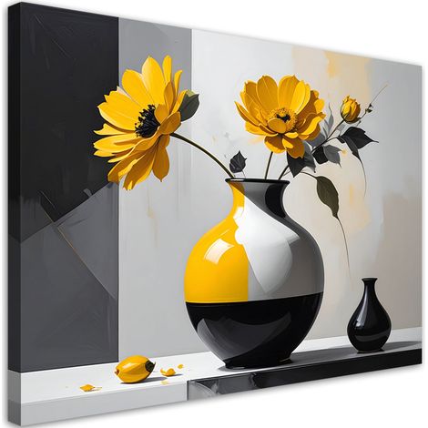 Stampe su Tela, Fiori gialli in un moderno vaso decorativo. - 30x20 (1/2)