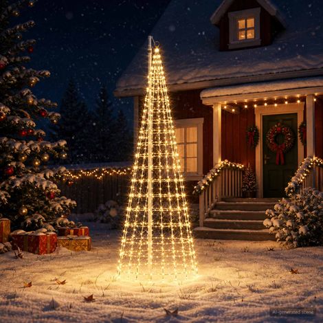 vidaXL Árbol de Navidad con luces, estacas y mástil 300 cm 550 LED (1/5)